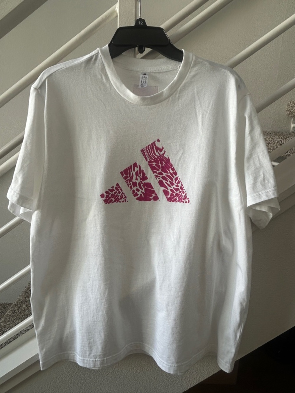 Adidas White T-Shirt with Pink Logo Women’s Casual Tee